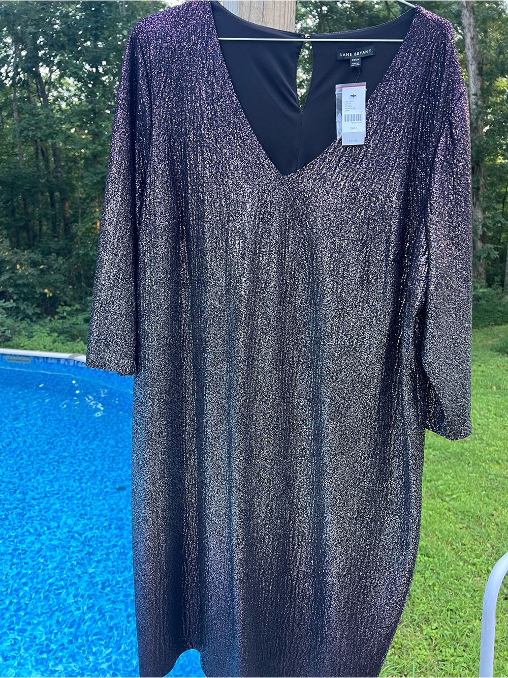 Lane Bryant Metallic Black and Purple V-Neck Tunic